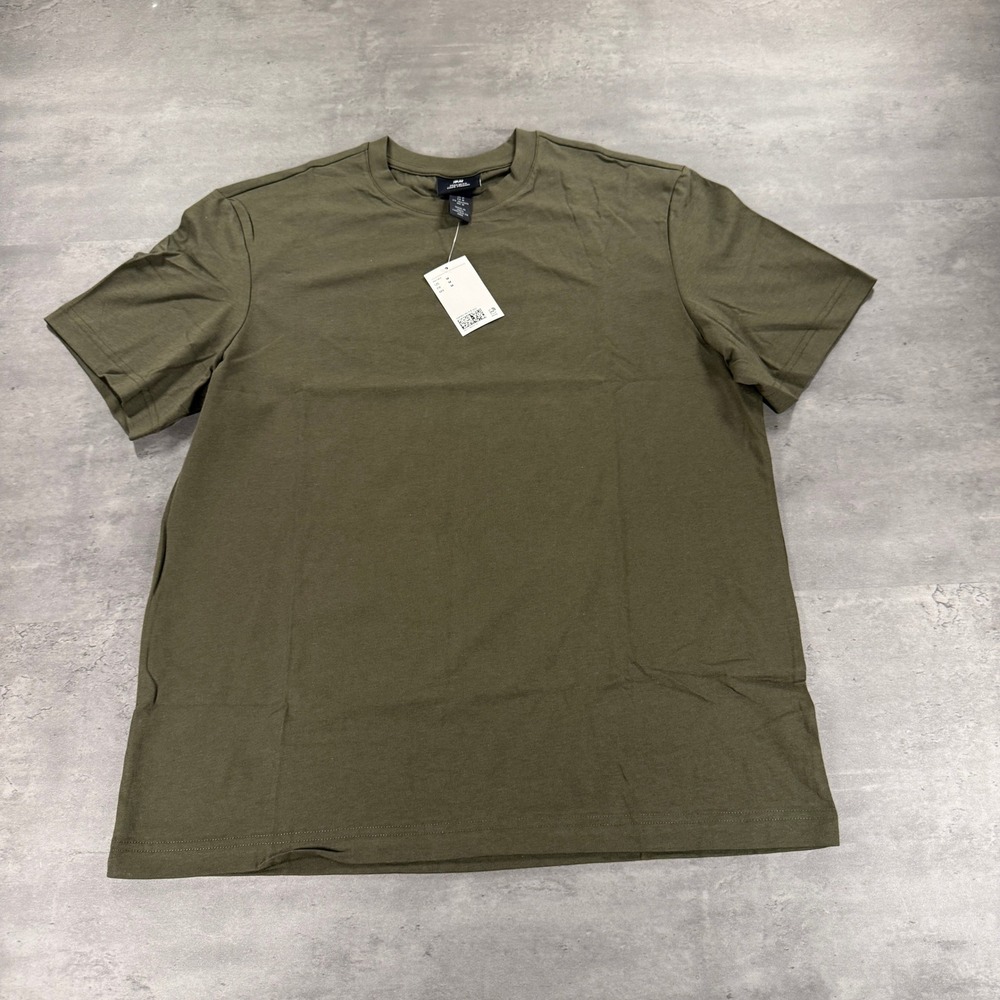 H&M T-Shirt Men M Regular Fit Olive Green Short Sleeve Solid NEW Essential Tee